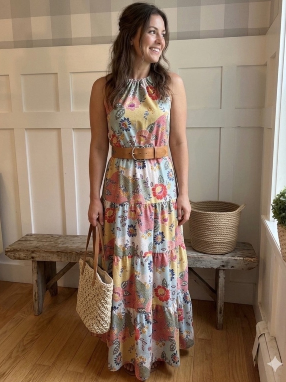 Monteau Floral Maxi Halter Dress | size Small